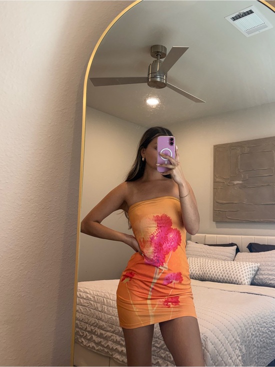 Peppermayo Dresses & Skirts - Strapless Orange Floral Bodycon Dress